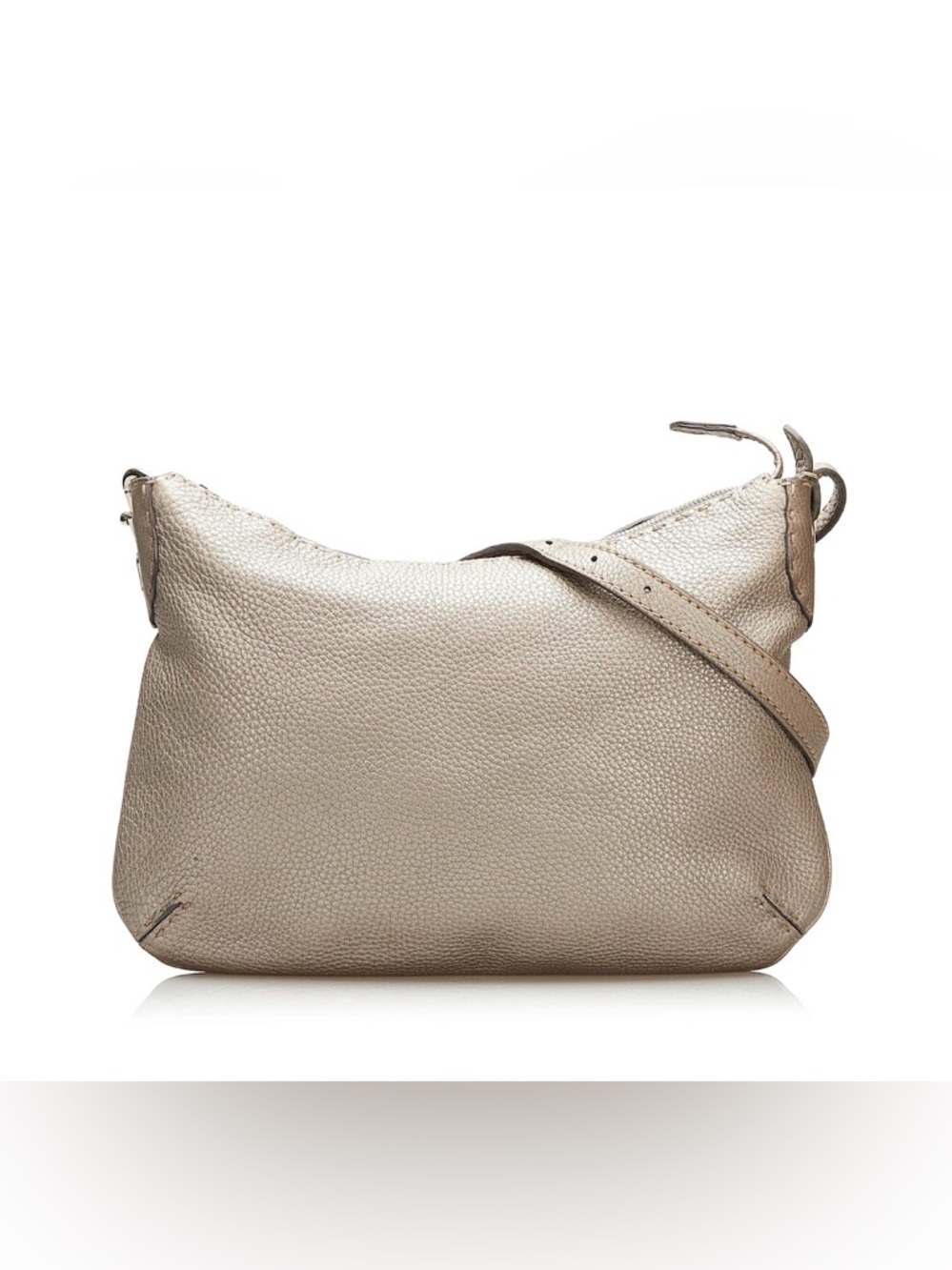 Authentic Fendi Selleria Leather Crossbody Bag in Metallic Taupe